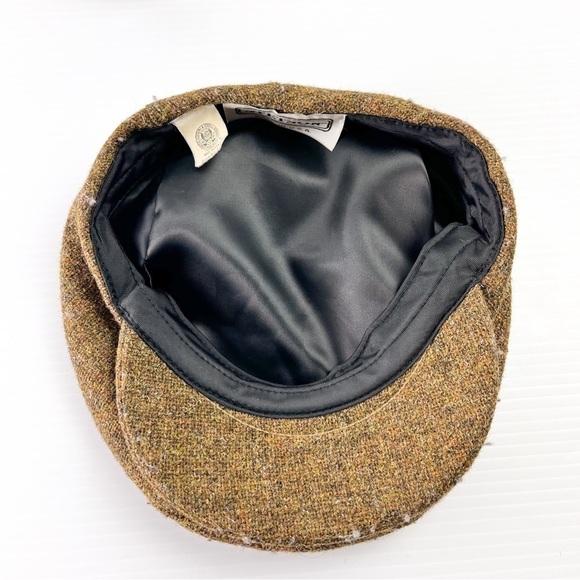 Stetson Wool Brown Tweed Flat Cap Mens small Stiff Button Brim Rounded Back - Picture 3 of 7